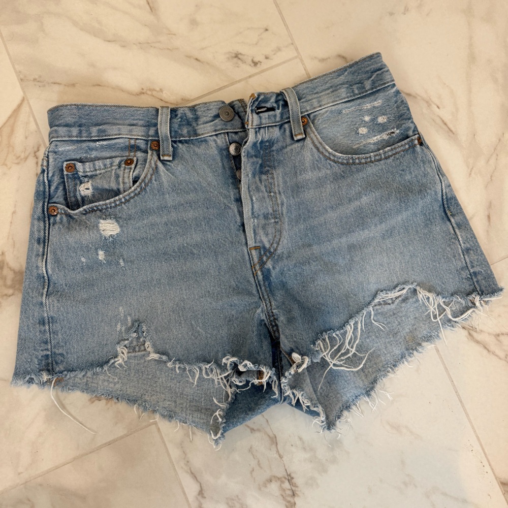 Levi's 501 Light Blue Distressed Cutoff Denim Shorts